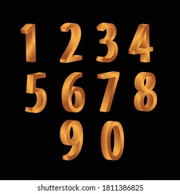 3D Golden Letter. Percent, 0, 1, 2, 3, 4, 5, 6, 7, 8, 9 numeral Vector Isolated Number.