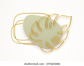 3d golden line art monstera leaves modern trending style. Vector illustration EPS10