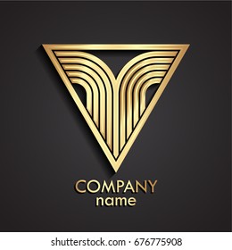 3d golden linear decoration triangle logo