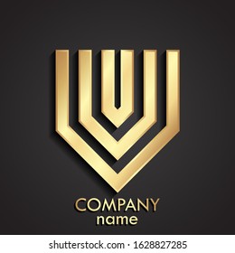 3d golden linear geometric shape heraldry modern shield logo design
