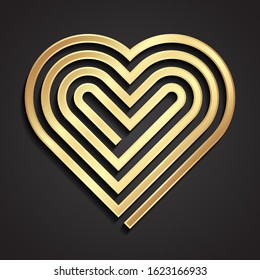 3d golden linear shape heart logo design