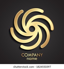 3d Golden Linear Whirlpool Circle Logo Desing