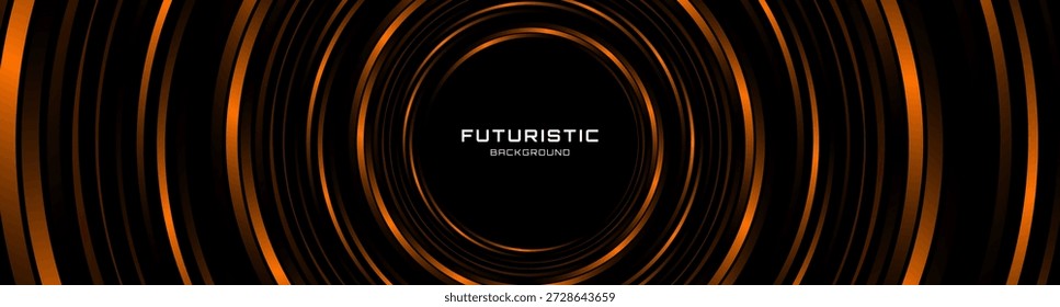 Las líneas doradas 3D de fondo tecno abstracto se superponen en el espacio oscuro con la decoración de círculos brillantes. Concepto de estilo de rayas de elemento de Diseño gráfico moderno para Web, arte, volante, tarjeta o cubierta de folleto