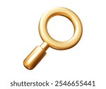 3d golden magnifying glass icon. Cartoon style. Stock vector illustration on isolated background.