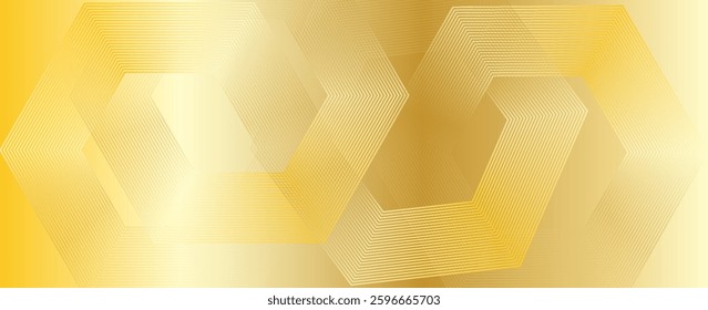 3D golden matte metal hexagons tiles with decor relief lines. High quality seamless realistic texture.