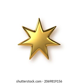 3.ª estrella de metal dorado de 7 esquinas. Elemento decorativo para la ceremonia de premiación, Año Nuevo o Navidad. Ilustración vectorial.