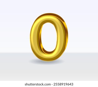 3d golden metal numbers number 0 on white background.