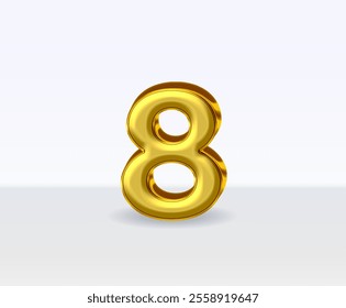 3d golden metal numbers number 8 on white background.