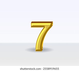 3d golden metal numbers number 7 on white background.