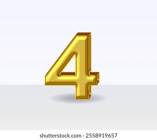 3d golden metal numbers number 4 on white background.