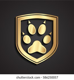 3d golden metal shield paw logo