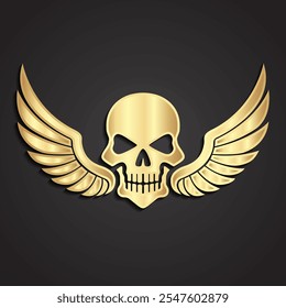 3d golden metal winged skull logo