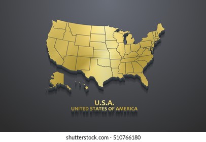 3D Golden Metallic United States Map