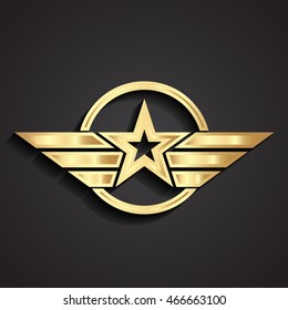 3d Golden Military Star Symbol Wings / Logo