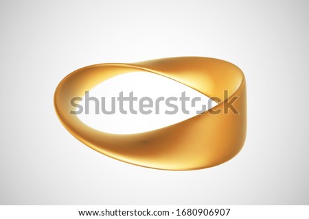 3D golden Moebius strip isolated on white background. Concept of eternity, endless and limitless income. Vector illustration of Moebius tape - abstract infinity symbol. Geometric object made of gold.
