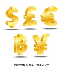 3D Golden Money sign, currency, exchange rate, transfer. etc.