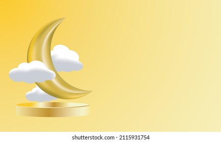3d golden moon and clouds illustration design, good for background, template, billboard, promotion, etc.