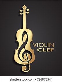 3d golden music theme symbol violin clef logo