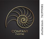 3d golden nautilus shell spiral shape logo