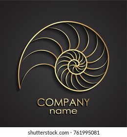 3d Golden Nautilus Shell Spiral Shape Logo