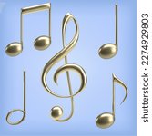3d golden notes and treble clef. Vector illustration