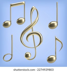 3d golden notes and treble clef. Vector illustration