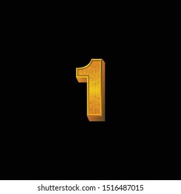 3D Golden Number 1. Vector Isolated Black Background.