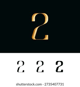 3d golden number 2 for logo, including set of four different numerals two perfect for logotypes, vector illustration 10EPS