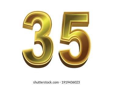 3d golden number 35 isolated on white background