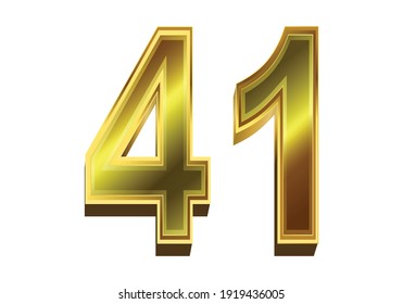 3d golden number 41 isolated on white background
