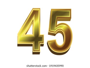 3d golden number 45 isolated on white background