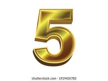 3d golden number 5 isolated on white background
