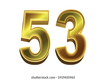 3d golden number 53 isolated on white background