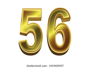 3d golden number 56 isolated on white background