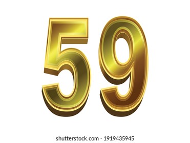 3d golden number 59 isolated on white background