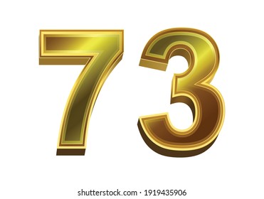 3d golden number 73 isolated on white background