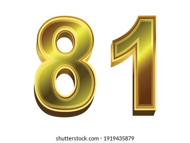 3d golden number 81 isolated on white background