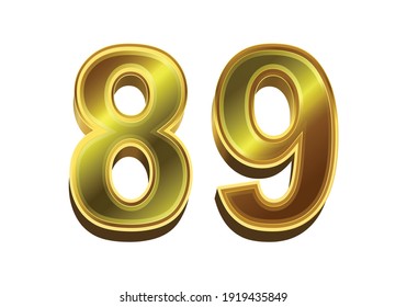 3d golden number 89 isolated on white background