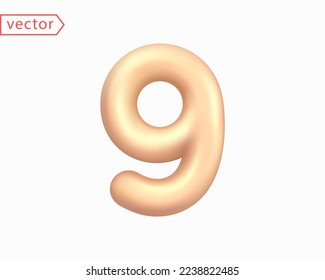 3d Número de oro 9. Número árabe Nueve Signos en color oro. Simbolismo 3D Golden Shiny realista aislado en el fondo blanco. Cumpleaños, Aniversario, Año Nuevo, Concepto de Festividad. Ilustración vectorial 3D