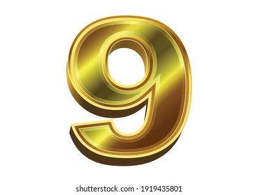 3d Golden Number 9 Isolated On White Background