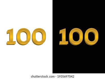 3d golden number isolated 100 on Black and white background