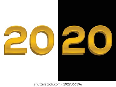 3d golden number isolated 20 on Black and white background