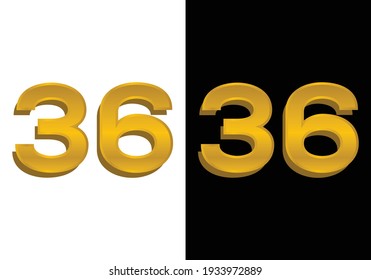 3D-goldene Zahl einzeln 36 auf schwarz-weißem Hintergrund