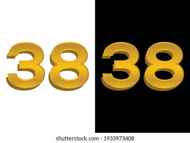 3d golden number isolated 38 on Black and white background