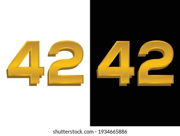 3d golden number isolated 42 on Black and white background