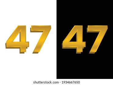 3d golden number isolated 47 on Black and white background