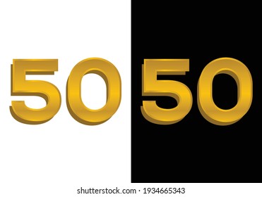 3d golden number isolated 50 on Black and white background