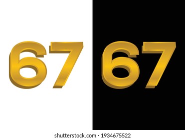 3d golden number isolated 67 on Black and white background