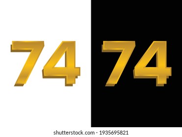3d golden number isolated 74 on Black and white background