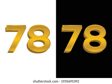 3d golden number isolated 78 on Black and white background